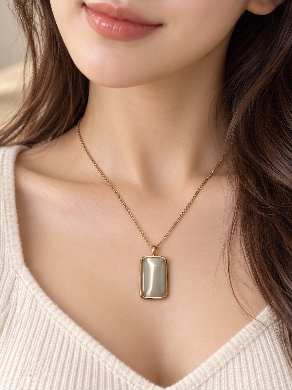 Time and Tru Gold-Tone Pendant Necklace with Cream Inlay